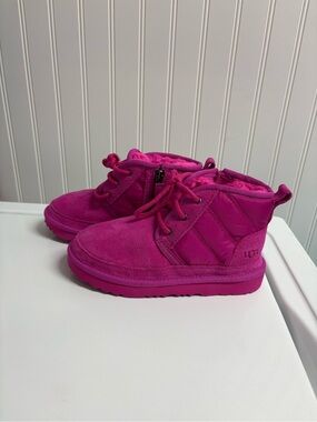 Ugg Australia Kids Hot Pink Neumel II Side Zipper Lace Up Booties Size 12